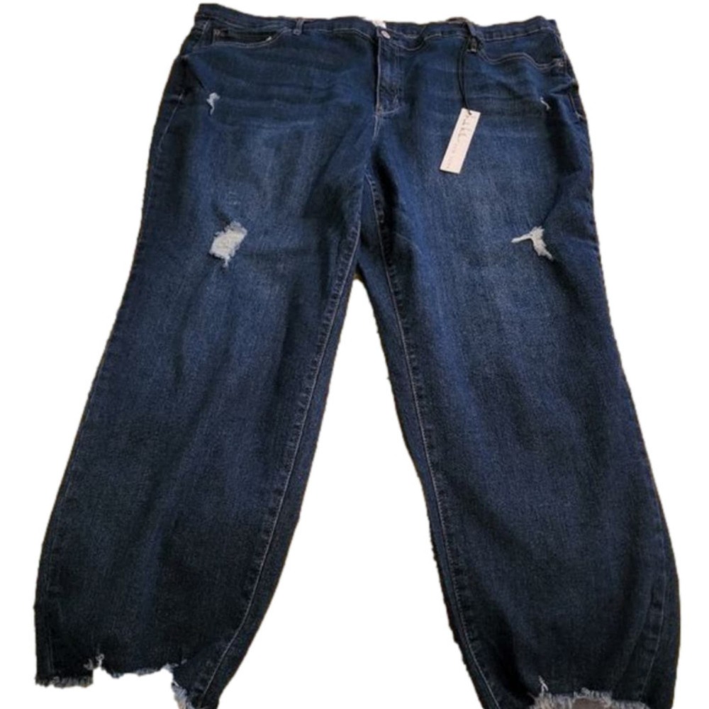 NICOLE miller Soho high rise ankle length distressed raw hem jeans plus size 22